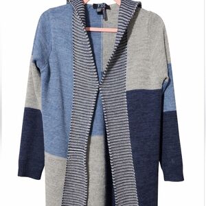 FDJ French Blue Gray Color Block Knit Cardigan With Hood Sz Medium